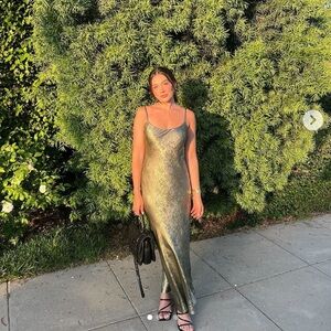 NWT Azazie Atelier Rachel Gold Leaf Slip Maxi Dress Size 2 Prom Evening Gown